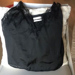 UO black satin cami with lace trim